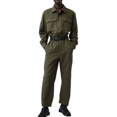 Men's Solid Color Lapel Long Sleeve Multi-pocket Cargo Jumpsuit 86523872Z