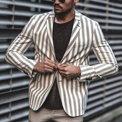 Vintage Gray Vertical Stripe Two-button Blazer