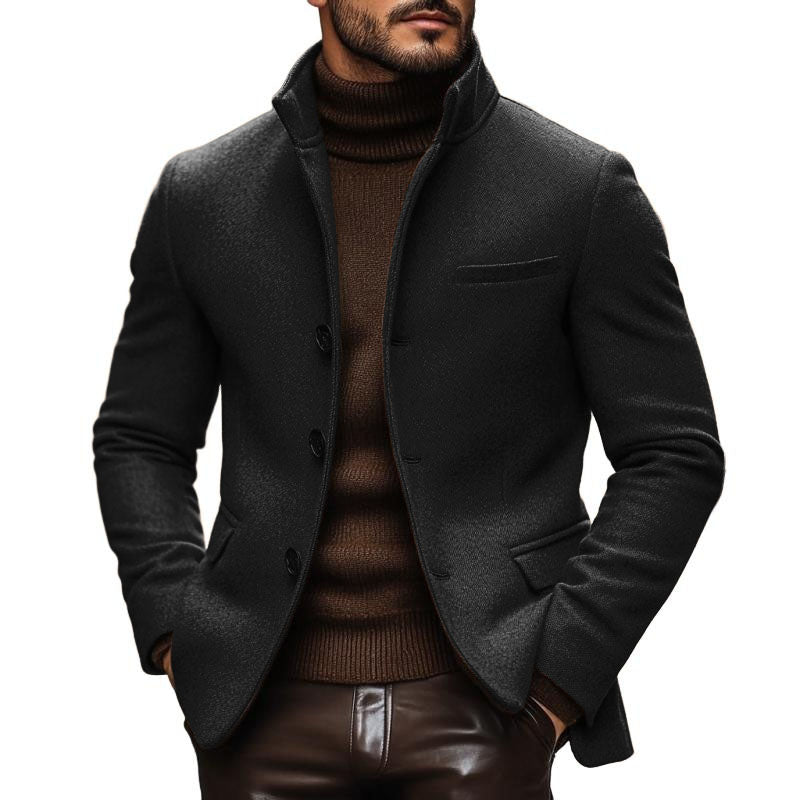Vintage Wool Blend Stand Collar Single Breasted Slim Blazer