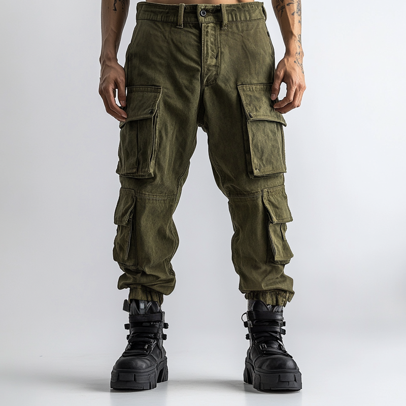 Men's Fashion Distressed Washed Multi-pocket Cargo Pants 78581586Z