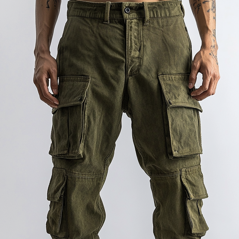 Men's Fashion Distressed Washed Multi-pocket Cargo Pants 78581586Z