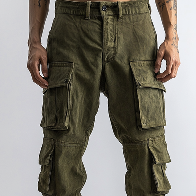 Men's Fashion Distressed Washed Multi-pocket Cargo Pants 78581586Z