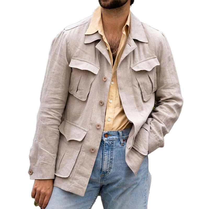 Cotton and Linen Casual Multi-pocket Blazer