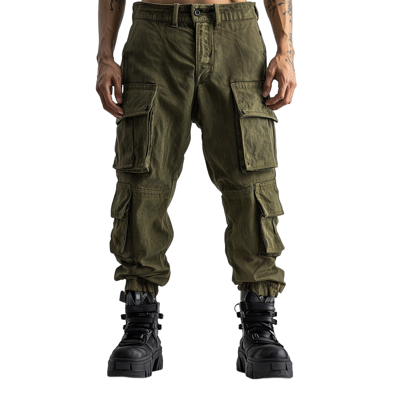 Men's Fashion Distressed Washed Multi-pocket Cargo Pants 78581586Z