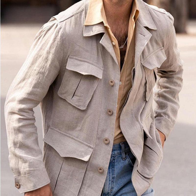 Cotton and Linen Casual Multi-pocket Blazer
