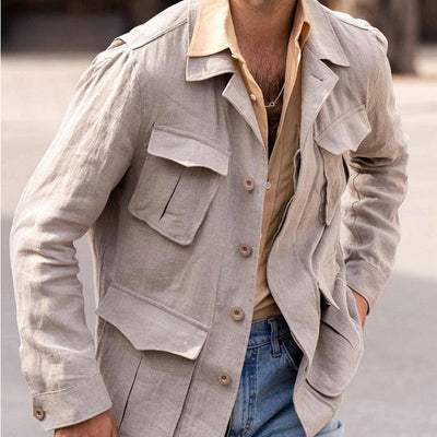 Cotton and Linen Casual Multi-pocket Blazer