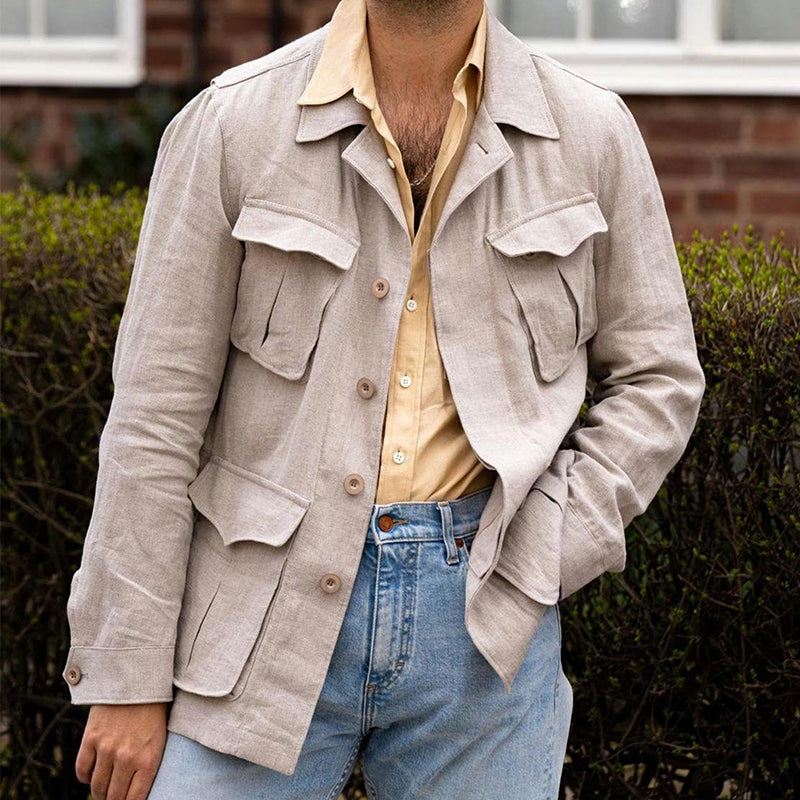 Cotton and Linen Casual Multi-pocket Blazer