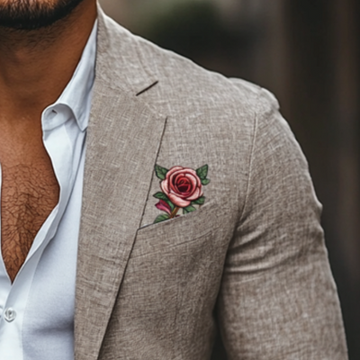 Classic Casual Rose Embroidery Single Breasted Linen Blazer