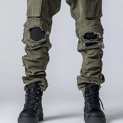 Men's Fashion Distressed Holes Patch Multi-pocket Cargo Pants 48413906Z