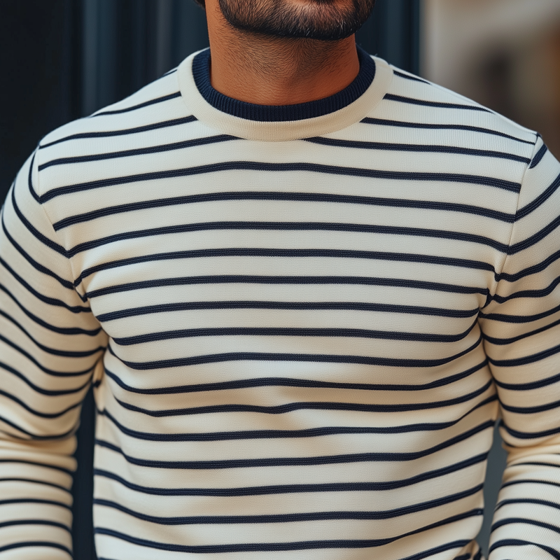 Men's Fashion Striped Round Neck Long Sleeve Knit Sweater 95429757Z