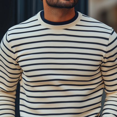 Men's Fashion Striped Round Neck Long Sleeve Knit Sweater 95429757Z