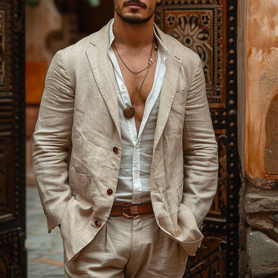 Vintage Casual Single Breasted Linen Blazer