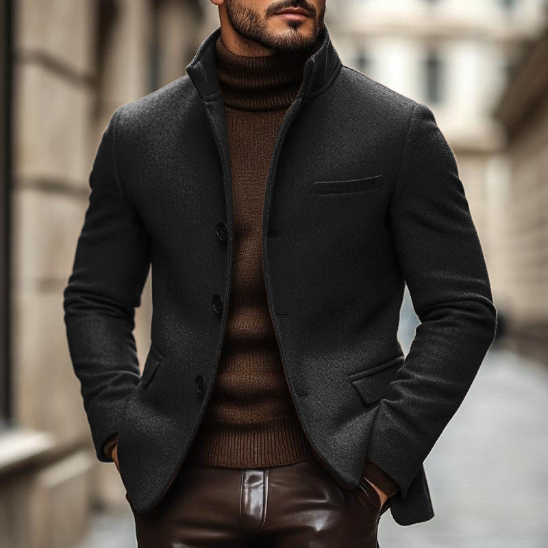 Vintage Wool Blend Stand Collar Single Breasted Slim Blazer