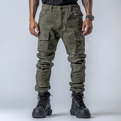Men's Fashion Distressed Holes Patch Multi-pocket Cargo Pants 67017390Z