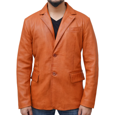 Classic Vintage Lapel Two Button Leather Blazer