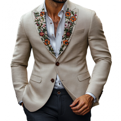 Vintage Peaked Lapel Embroidered Single Breasted Slim Fit Blazer