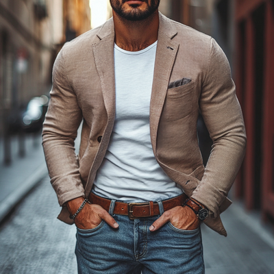 Casual Twill Notch Lapel Single-breasted Slim-fit Blazer