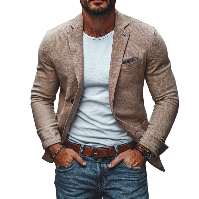 Casual Twill Notch Lapel Single-breasted Slim-fit Blazer