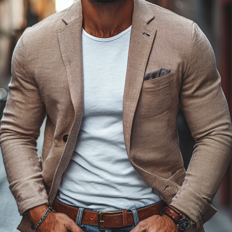 Casual Twill Notch Lapel Single-breasted Slim-fit Blazer