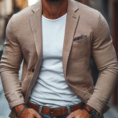 Casual Twill Notch Lapel Single-breasted Slim-fit Blazer