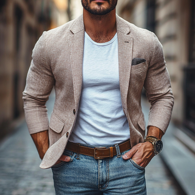 Casual Cotton Linen Notch Lapel Single-breasted Slim-fit Blazer