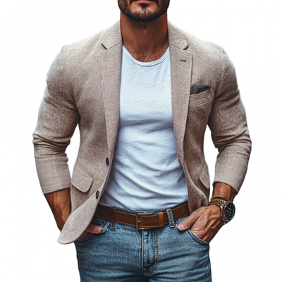Casual Cotton Linen Notch Lapel Single-breasted Slim-fit Blazer