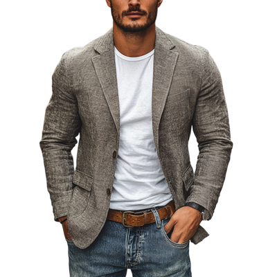 Casual Cotton Linen Notch Lapel Single-breasted Slim-fit Blazer