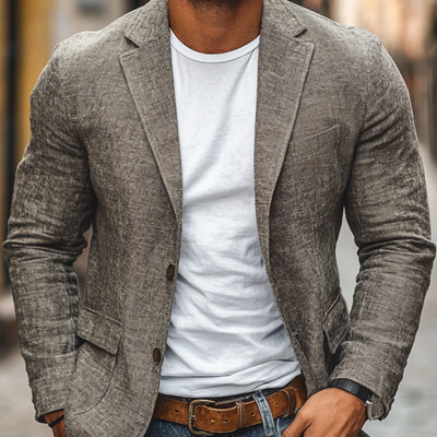 Casual Cotton Linen Notch Lapel Single-breasted Slim-fit Blazer