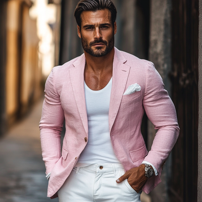 Men's Fashion Cotton and Linen Single Button Lapel Blazer 57965346Y
