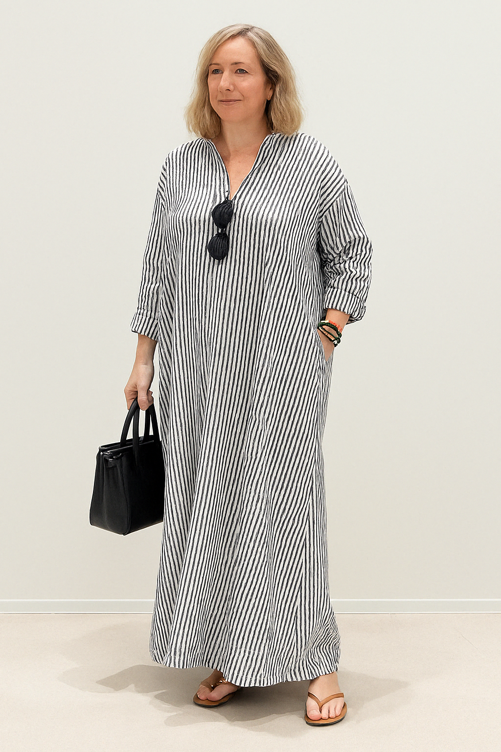 Long Striped Tummy Covering Dress | OKAPI