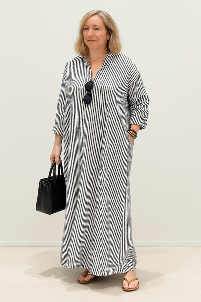 Long Striped Tummy Covering Dress | OKAPI