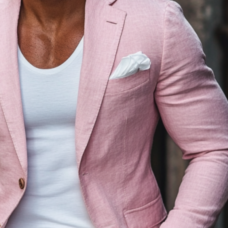 Men's Fashion Cotton and Linen Single Button Lapel Blazer 57965346Y