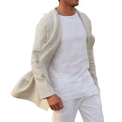Men's Casual Cotton and Linen Solid Color Cardigan 25714553X