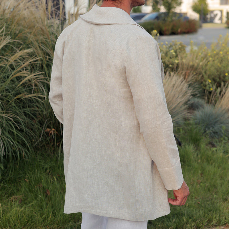 Men's Casual Cotton and Linen Solid Color Cardigan 25714553X