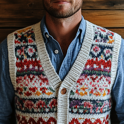 Men's Retro Geometric V-Neck Sleeveless Knit Vest 50287631Z