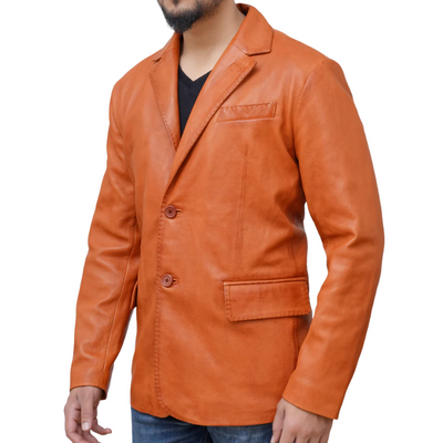 Classic Vintage Lapel Two Button Leather Blazer