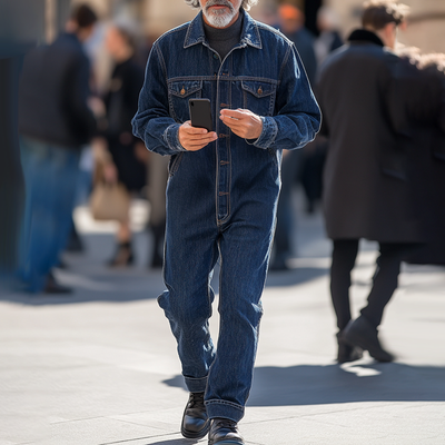 Men's Fashion Denim Long Sleeve Multi-pocket Cargo Jumpsuit 01218958Z