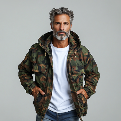 Men's Camouflage Hooded Multi-pocket Zip Cargo Jacket