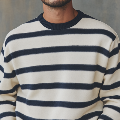 Men's Fashion Striped Round Neck Long Sleeve Knit Sweater 37722392Z
