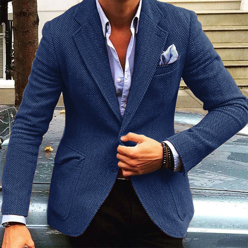 Vintage Herringbone Lapel Single Breasted Blazer