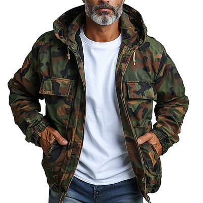 Men's Camouflage Hooded Multi-pocket Zip Cargo Jacket