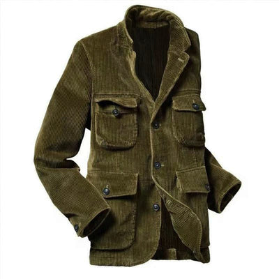 Men's Lapel Solid Color Multi-Pocket Jacket
