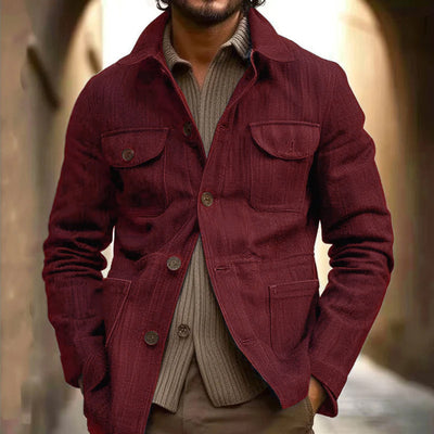 Men's Vintage Linen Blended Lapel Multi-pocket Single Breasted Jacket