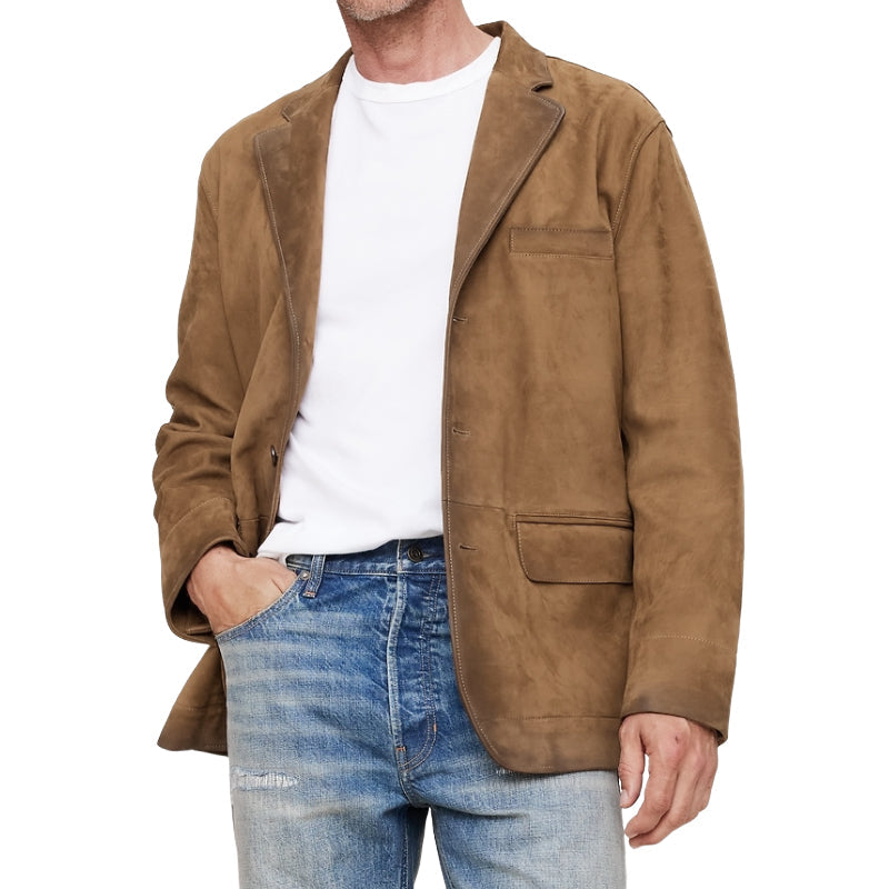 Vintage Suede Notched Lapel Single Breasted Blazer