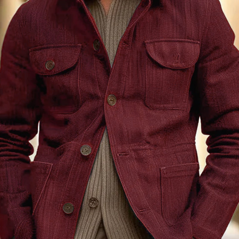 Men's Vintage Linen Blended Lapel Multi-pocket Single Breasted Jacket