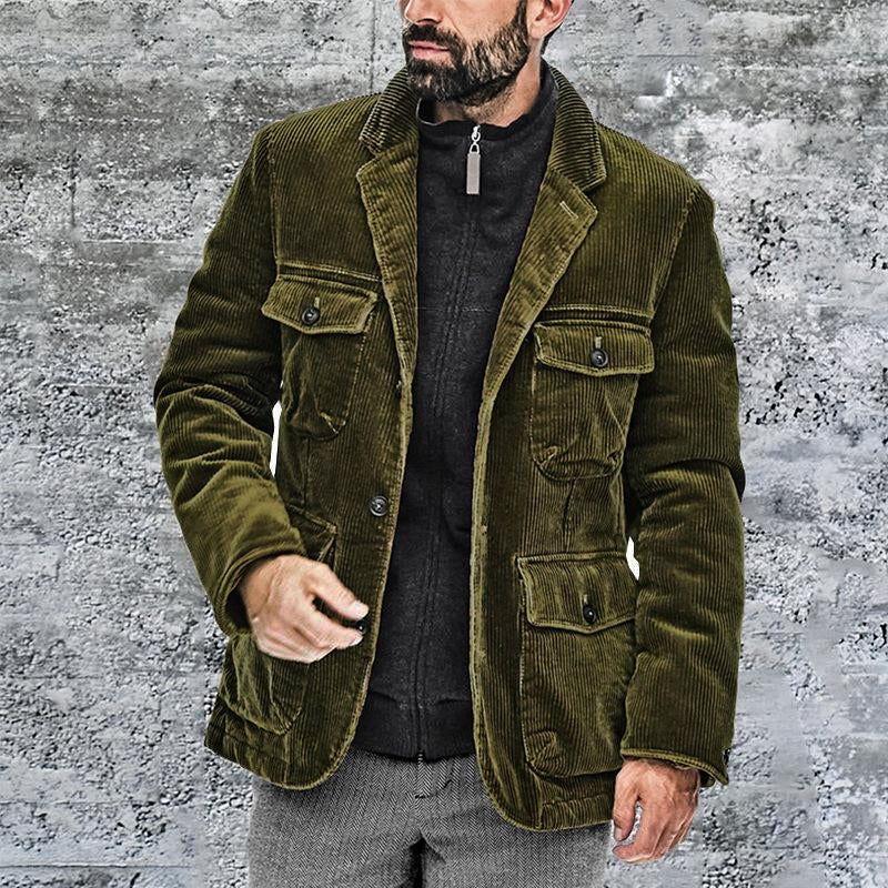 Men's Lapel Solid Color Multi-Pocket Jacket