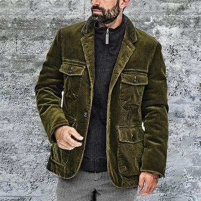 Men's Lapel Solid Color Multi-Pocket Jacket