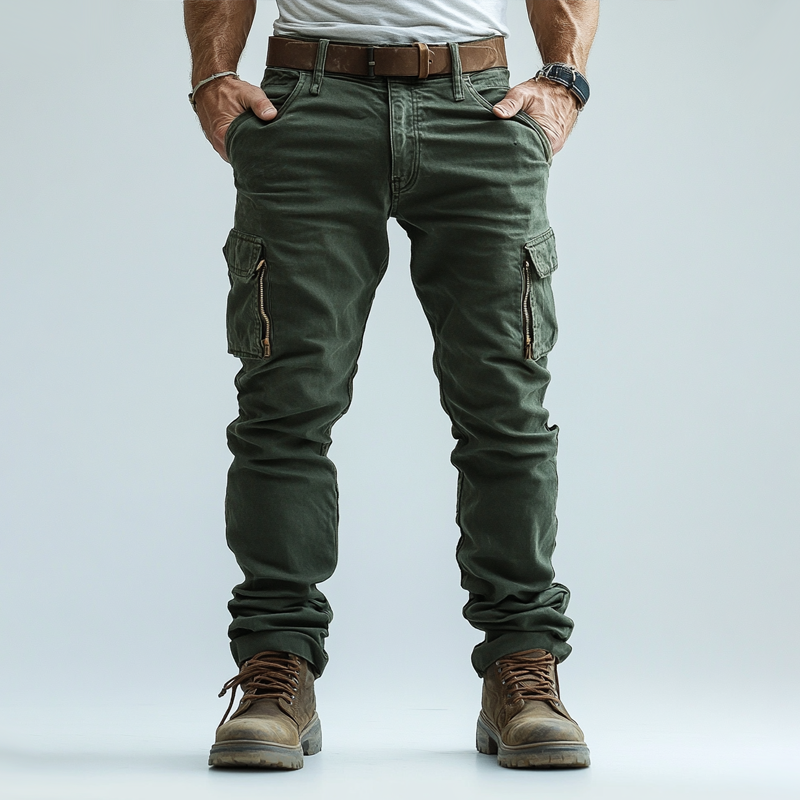 Men's Solid Color Straight Zipper Pockets Cargo Pants 27968276Z