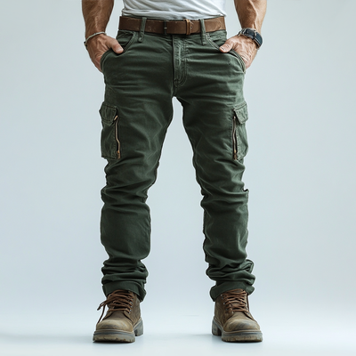 Men's Solid Color Straight Zipper Pockets Cargo Pants 27968276Z