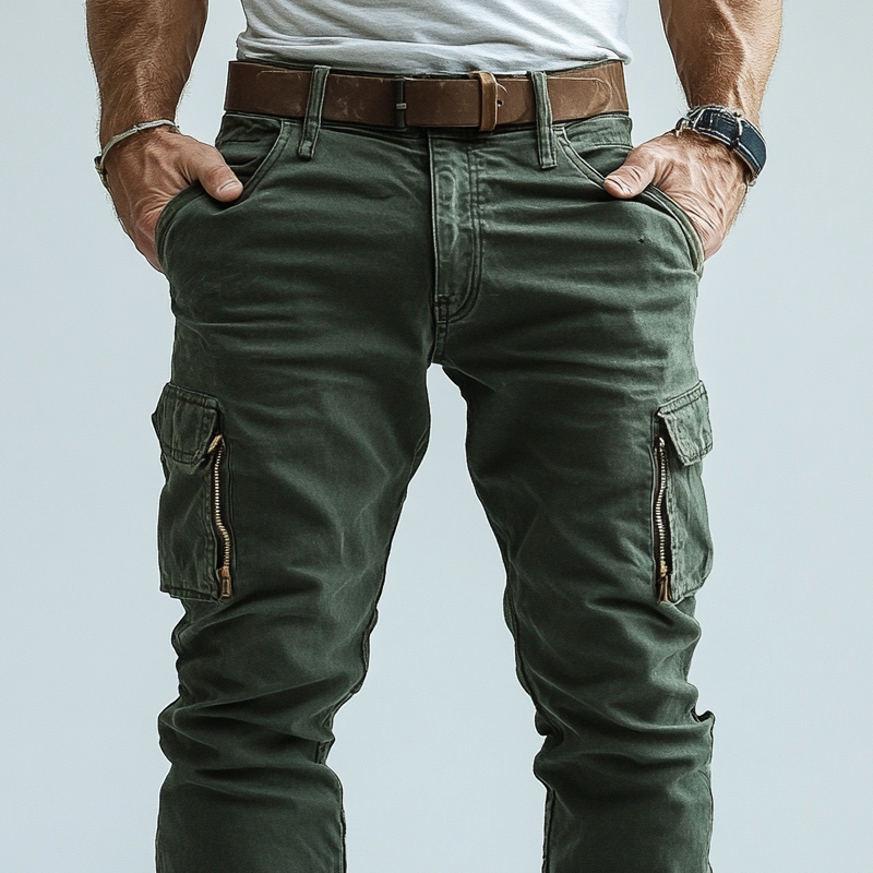 Men's Solid Color Straight Zipper Pockets Cargo Pants 27968276Z
